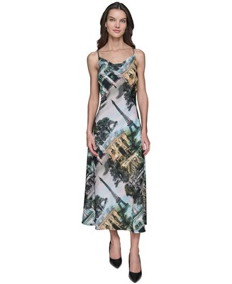 KARL LAGERFELD PARIS Paris Scene Slip Midi Dress Women's 2 White Multi Pullover