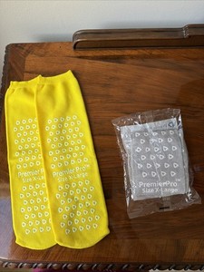 NEW 2-PAIR XL PremierPro Bariatric Non-Slip Gripper Slipper Socks Yellow & Grey