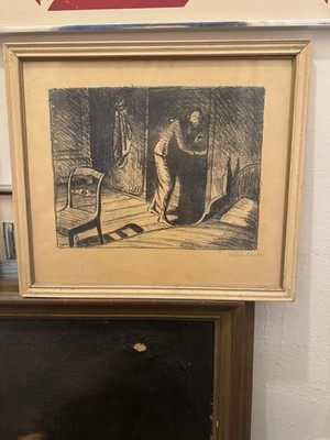 Ernst Barlach  The Eavesdropper   ,German Expressionist. Litho 1915-19