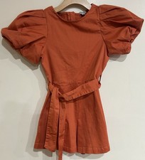 Habitual Kid Rust Orange Belted Romper Size 12 Puff Sleeves Preppy