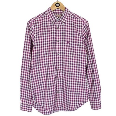 Burberry Brit lila-weiß kariertes Langarmhemd Baumwolle