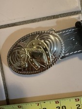 Kids Black Leather hand Tool Belt With Horse Belt Buckle Size 20/22