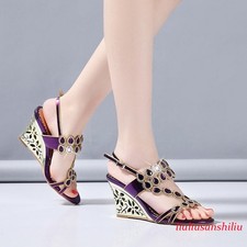 Women's Summer Rhinestone Peep Toe Sandals Shoes Wedge High Heels Party Fashion