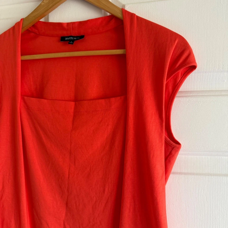 Lafayette 148 Orange Red Square Neck Cap Sleeve Top Women's Size L Office - Image 2 of 4