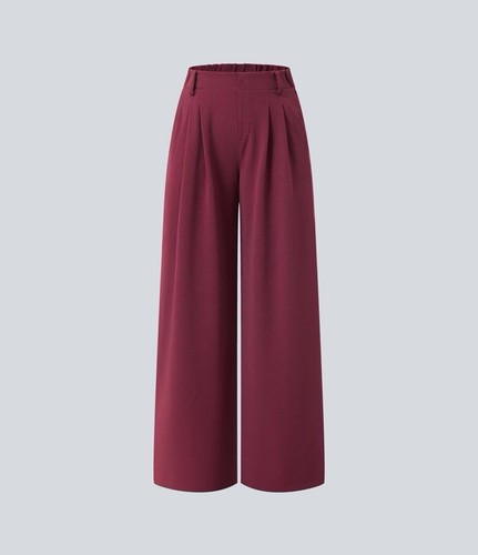 Pantalones de Trabajo Halara Flex Cintura Alta Pierna Ancha Waffle Ligeros Borgoña Bolsillo L - Imagen 2 de 13