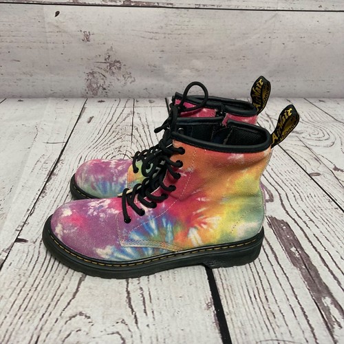 Botas Dr Martens 1460J para mujer 5 gamuza suave tie dye con cordones multicolor combate - Imagen 4 de 9