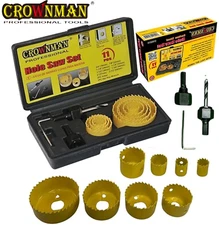 Hole Saw Bit Kit Hole Saw Wood Sheet Metal Plastic 11 Pçs CROWNMAN