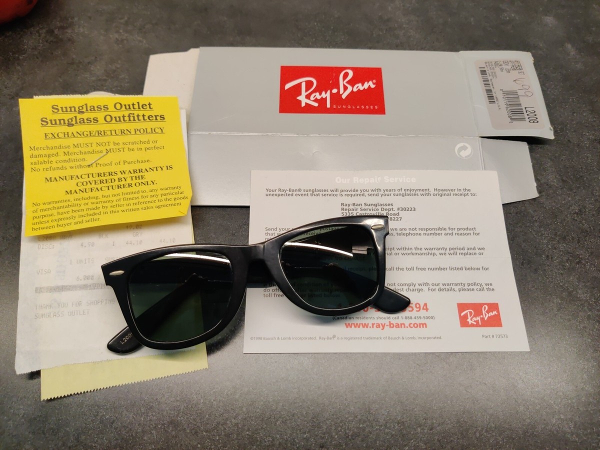 Vintage B&L Ray-Ban US Wayfarer Sunglasses & Box L2008 Black Ebony