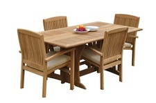 A-Grade Teak 5pc Dining Warwick Console Rectangle Table Wave Stacking Chair Set