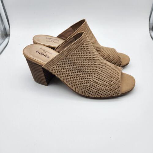 Sonoma Slip On open toe 3" heeled clog/mule Women's shoes Beige sz 9M - Picture 2 of 9
