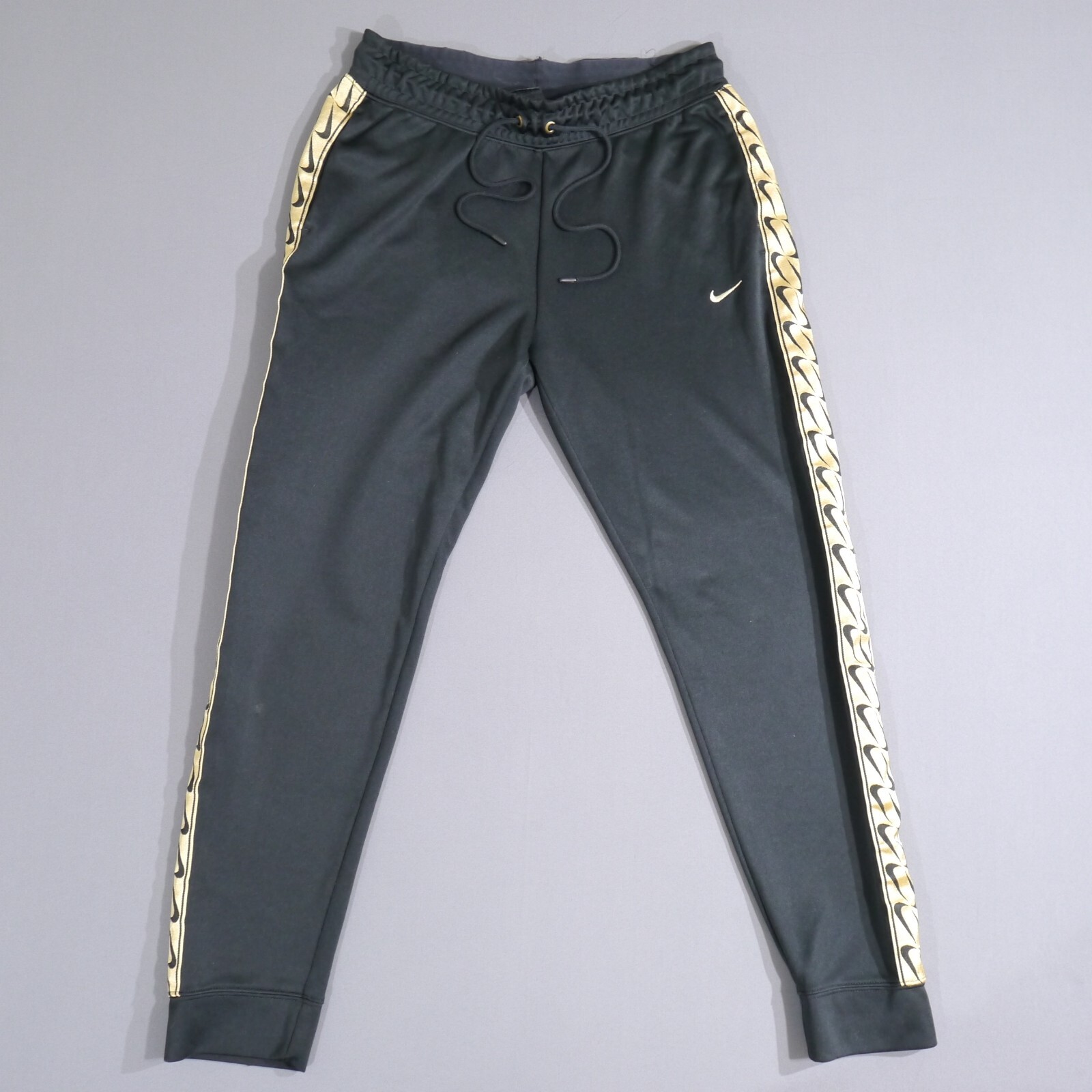 NIKE Sportswear Logo Tape Jogger Pants Womens Medium  Black Gold Running Jogging