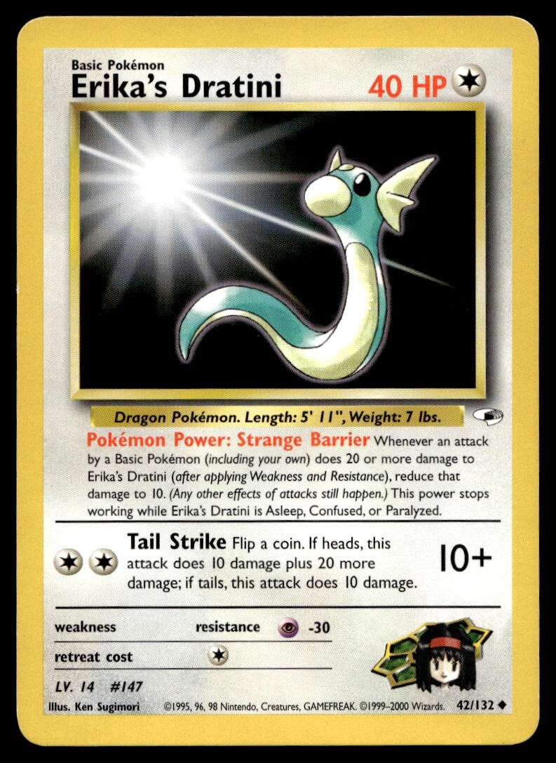 Erika's Dratini 42/132 Pokemon Card Gym Heroes Uncommon 40 HP Lightly Played BD