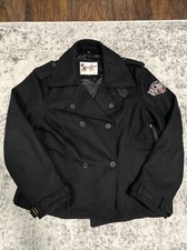 Mickey Mouse 71 Walt Disney World Wool Blend Pea Coat Size Large Black Euc