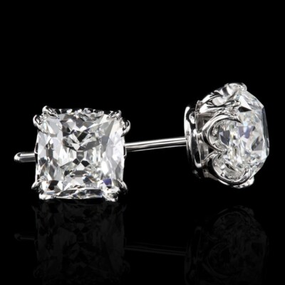 4 kt im Labor hergestellte Diamant-Ohrstecker im Kissenschliff 14 K Weißgold ...