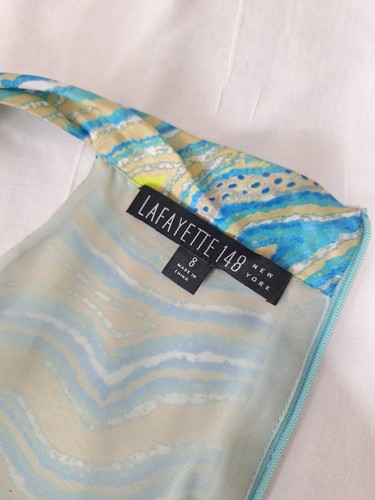 LAFAYETTE 148 Sleeveless Wrap Dress Wavy Stripe Multi Green Beach Colors Size 8 - Picture 4 of 7
