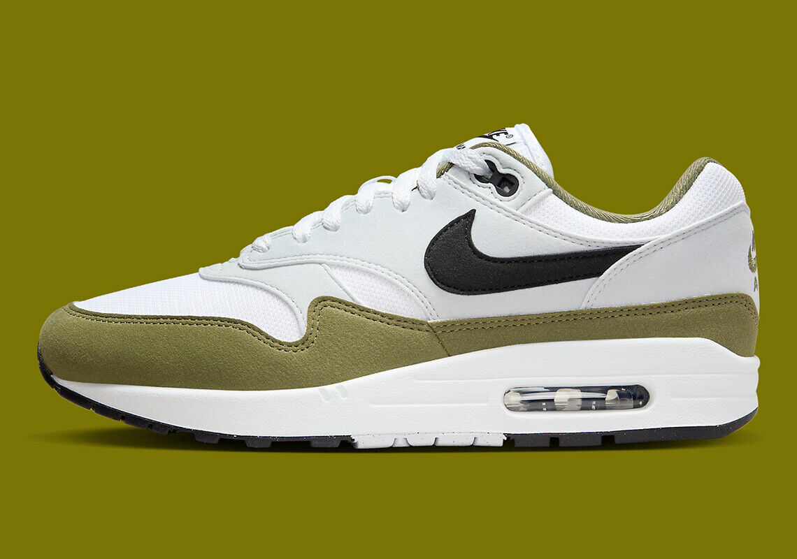 Кроссовки Nike Air Max 1 Оливково-зеленые, белые, Ретро, OG FD9082-102, Мужской размер
