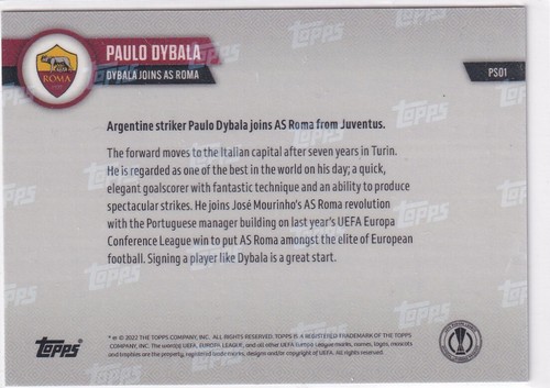 Topps Now 2022 Champions League Karte Nr. PS01 Paulo Dybala Black Parallel 2/10 - Picture 2 of 2