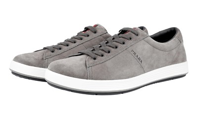 PRADA Wildleder Linea Rossa Downtown Sneaker 4E2860 Grau Weiss NEU -  9 43