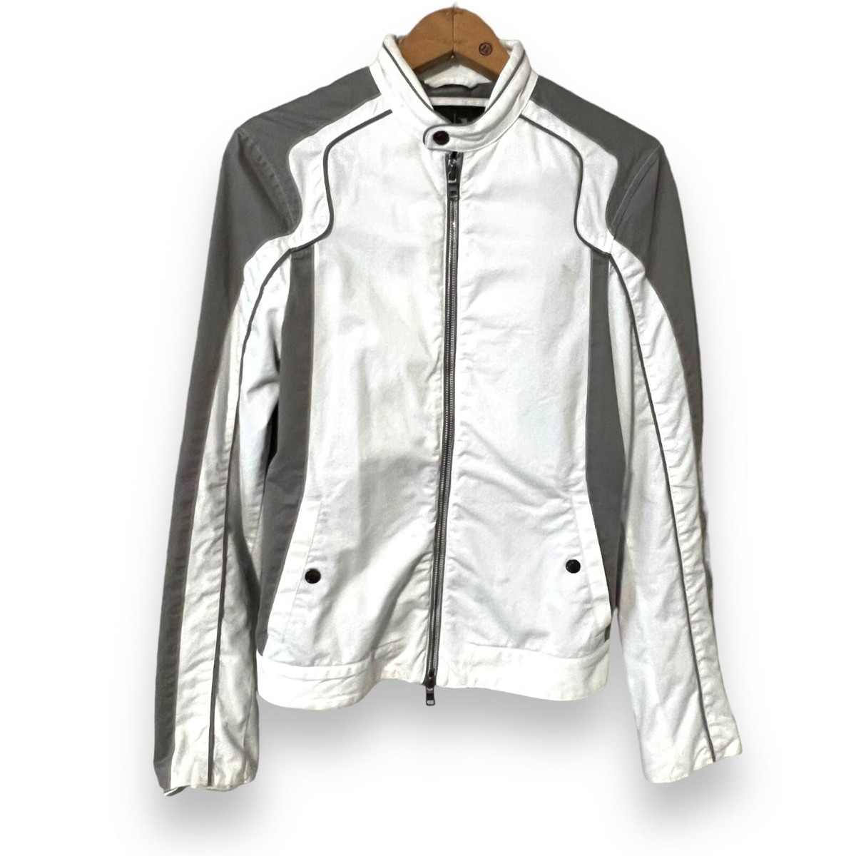 ジャケット ARMANI EXCHANGE Woman Jacket White XW000419AF12807 U1003 Armani Exchange White Gray Motorcycle Jacket Women XS Zip