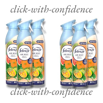 6 x Febreze Air Mist Fruity Tropics 2 in 1 bekämpft Geruch & Frische 185ml