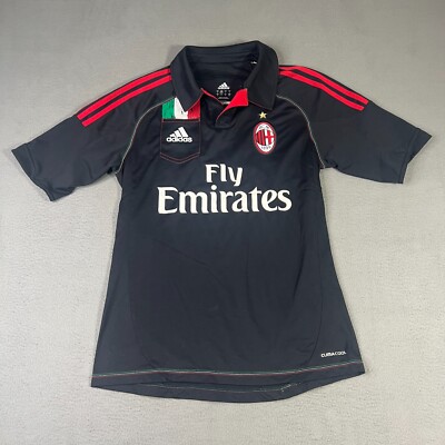 AC Milan 2012 Jersey Mens Black Small Adidas 3rd Soccer Football Polo Shirt 