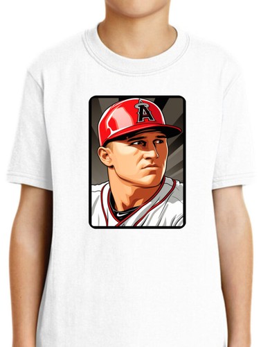 NEW Art Society YOUTH MIKE TROUT PORTRAIT WHITE Tee Shirt XSMALL-XLARGE LIMITED - Picture 2 of 3