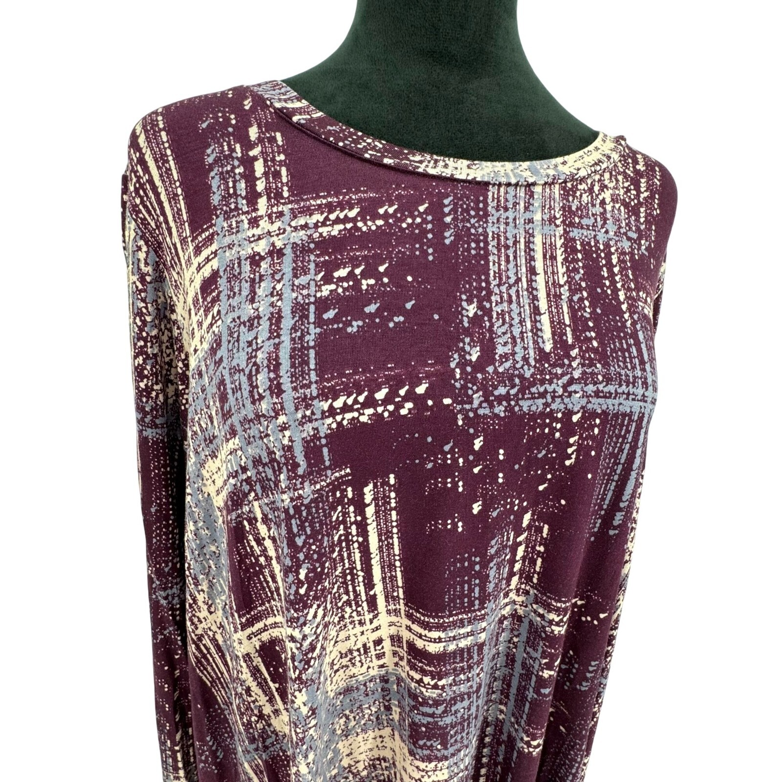 Lori Goldstein LOGO 2X Tunic Top Lace Hem Long Sleeves Liquid Knit Stretch Boxy