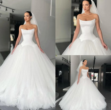 A Line Strapless Dresses For Bride Tulle Satin Wedding Dress Bridal Gowns