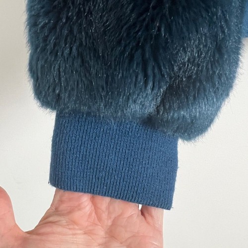 Elizabeth And James Blue Ellington Faux Fur Ribbed Trim Bomber Jacket Size XS - Picture 7 of 13