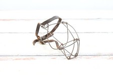 Antique Muzzle Primitive Wire Dog Muzzle Leather Strapping Rustic Country Decor