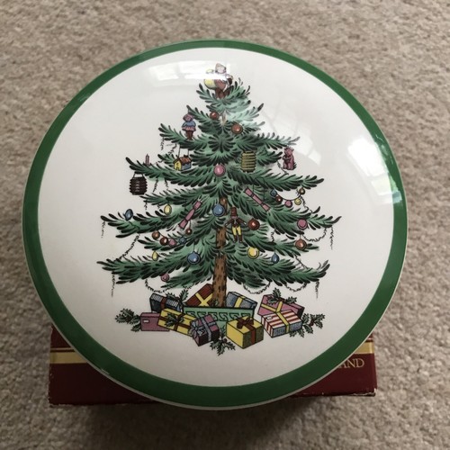 Spode Christmas Tree round covered box Trinket Festive Original Box