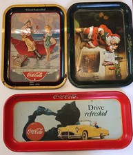LOT 3 Vintage Coca Cola Trays, Drive Refreshed, Sea Captain, Santa, 1990, 87, 73
