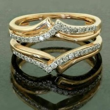 14k Yellow Gold Plated 0.35 Ct Round Simulated Diamond Enhancer Ring Guard Wrap