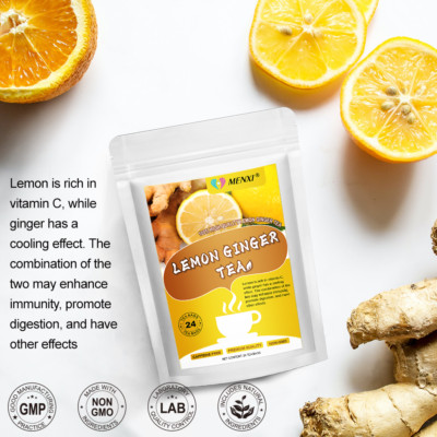 24 Count Lemon & Ginger Herbal Tea Bags Vitamin C Supplement Caffeine Free