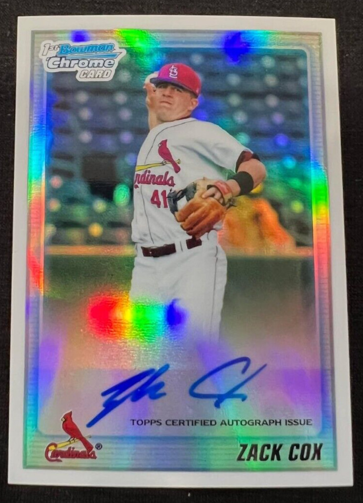 ZACK COX 2010 Bowman Chrome Draft Prospects Refractor MLB RC AUTO #216/500