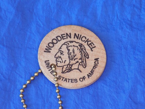 Wooden Nickel Keychain Steuben County Bicentennial Corning N.Y. 1796-1996 VTG