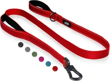 4FT 1IN Strong Red Dog Leash with 2 Padded Handles, Traffic Handle Extra Control
