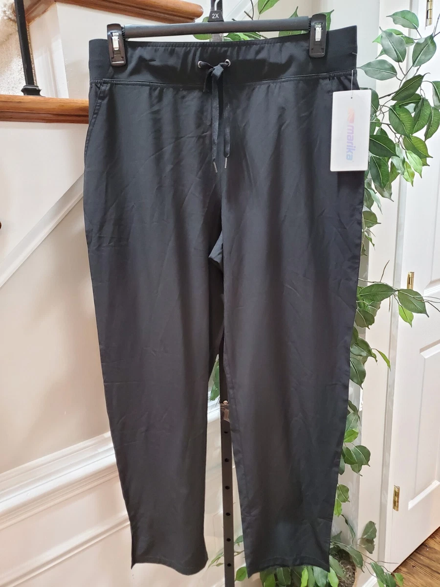 Marika Womens Black Polyester Flat Front Pull On Drawstring Yoga Pant Size  XL