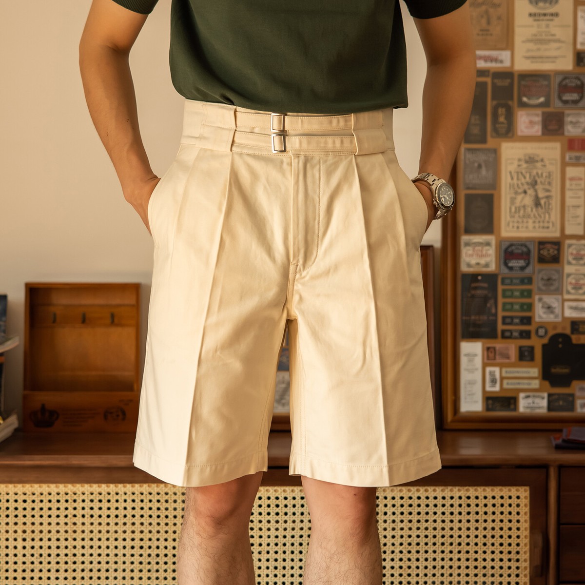 Red Tornado Retro Italian Men's Gurkha Shorts 100% Cotton High