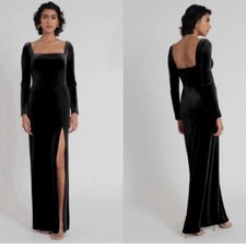 NWT BDHN Jenny Yoo Womens Dress Black Velvet Rachel Square Neck Size 8