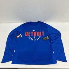 Nike Dri Fit Engineered Blue Detroit Pistons Long Sleeve T-Shirt Size XLT E12