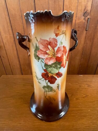 Antiguo jarrón floral colorido Warwick IOGA 12"" cerámica porcelana con mango de rama - Imagen 1 de 12