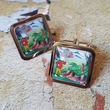 Unique RUPERT THE BEAR CUFFLINKS  chrome CARTOON vintage RETRO classic STORIES