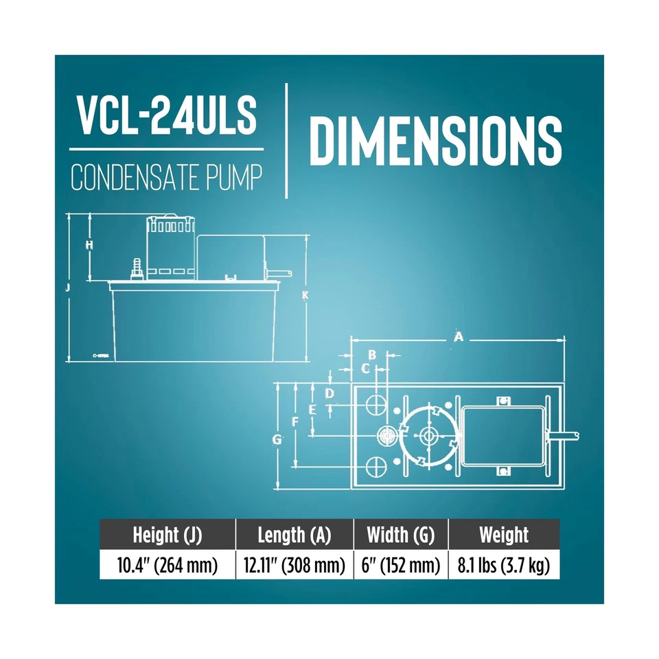 Little Giant VCL-24ULS 115 voltios, 1/18 HP, 270 GPH, eliminación automática de condensado... Foto 3 de 4