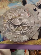 Thick Heavy Cut Glass Sun Burst Cigarette / Cigar Ashtray Rare ABP