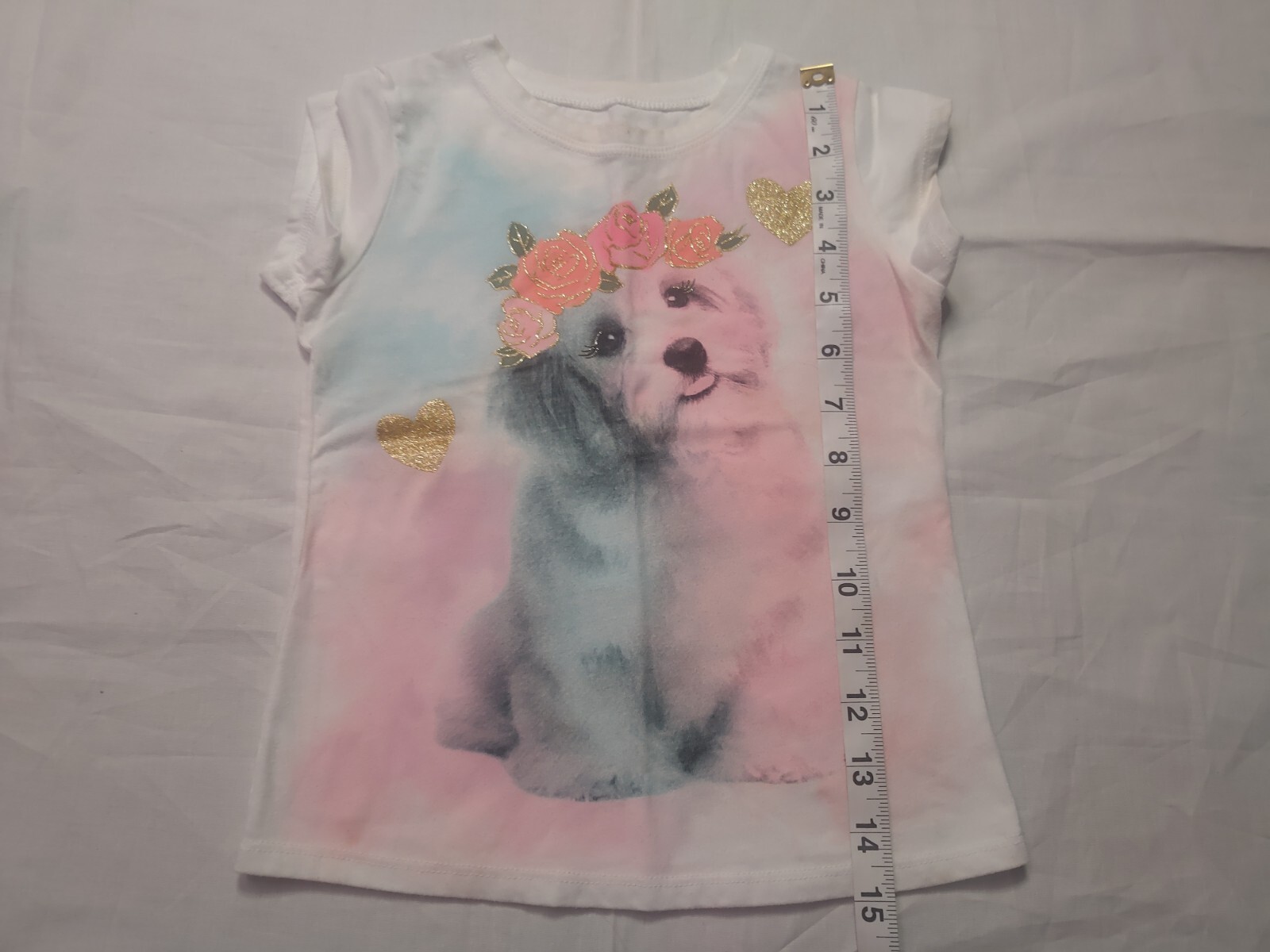 Girls Shirts 4T White Short Sleeve Dog Panda Tees 1989 Place & 365 Kids Brands image 3