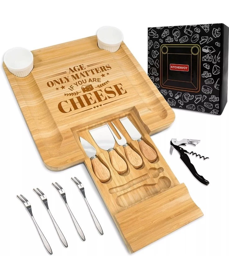 KITCHENVOY Charcuterie Cheese Bamboo Board Set NEW w/ Knife Set