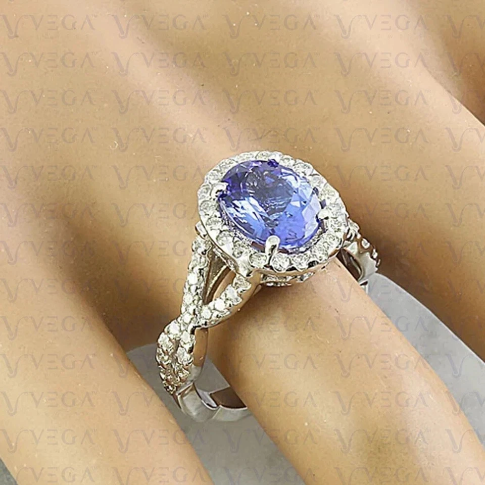 4.20 Ct Oval Natural Tanzanite & Diamond Wedding Ring 100% 14k SOLID White Gold - Image 4 of 4