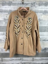Vintage Bob Mackie Wearable Art Tan Embroidered Coat Womens L Azetec