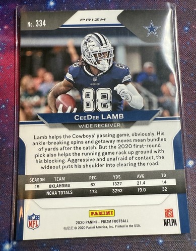 2020 Panini Prizm CeeDee Lamb Orange Lazer Prizm Rookie RC #334 Dallas - Foto 2 di 2